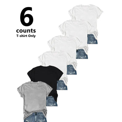 【Limited Time Deal】Women'S Short Sleeve T-Shirts Multipack, Solid Color round Neck Casual Tee Tops Women Underwear（T-Shirt Only）