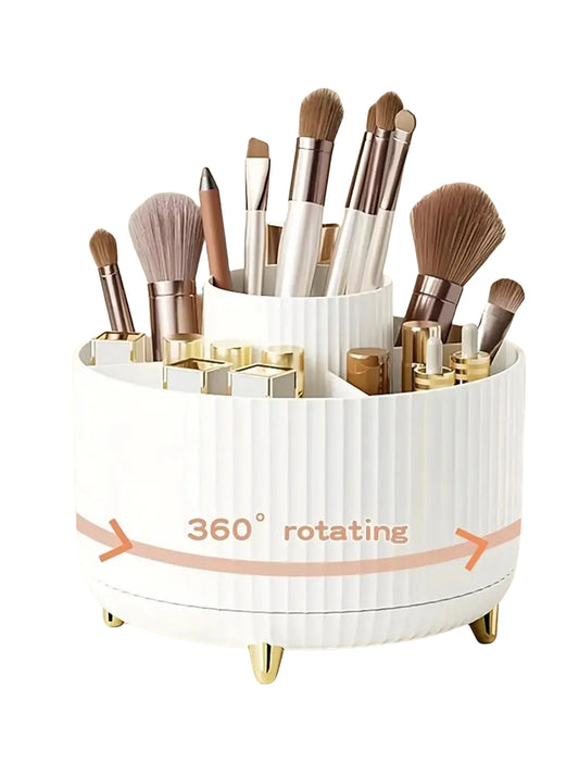 360° Rotating Makeup Organizer - 1Pc Plastic Cosmetic Storage with 5 Compartments - Multi-Functional Holder for Brushes