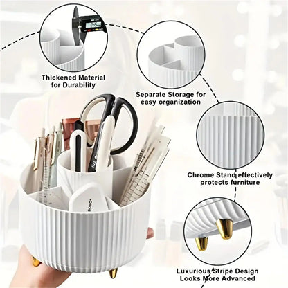 360° Rotating Makeup Organizer - 1Pc Plastic Cosmetic Storage with 5 Compartments - Multi-Functional Holder for Brushes